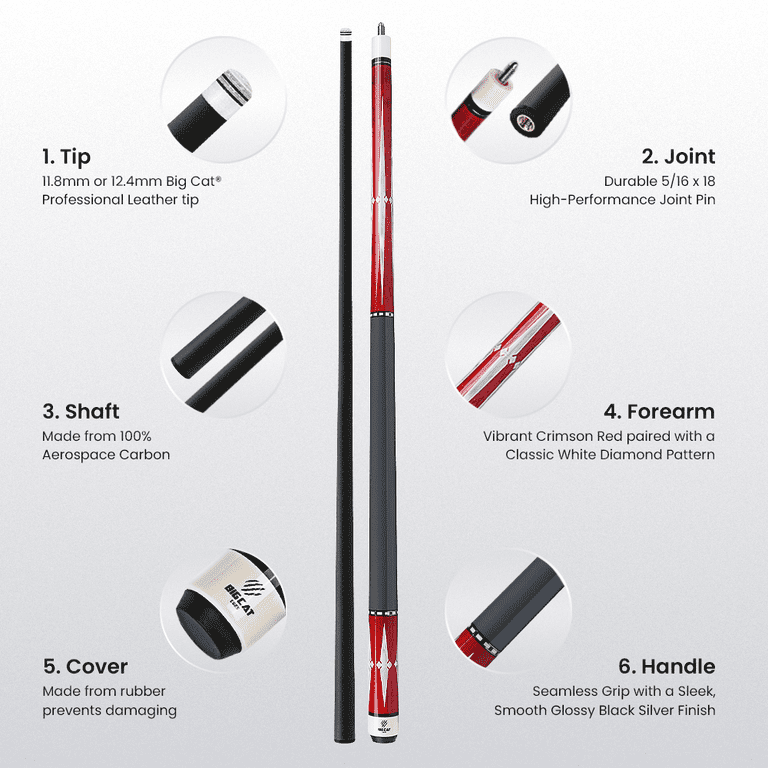 Big Cat Carbon I Red Silver - Big Cat Cues