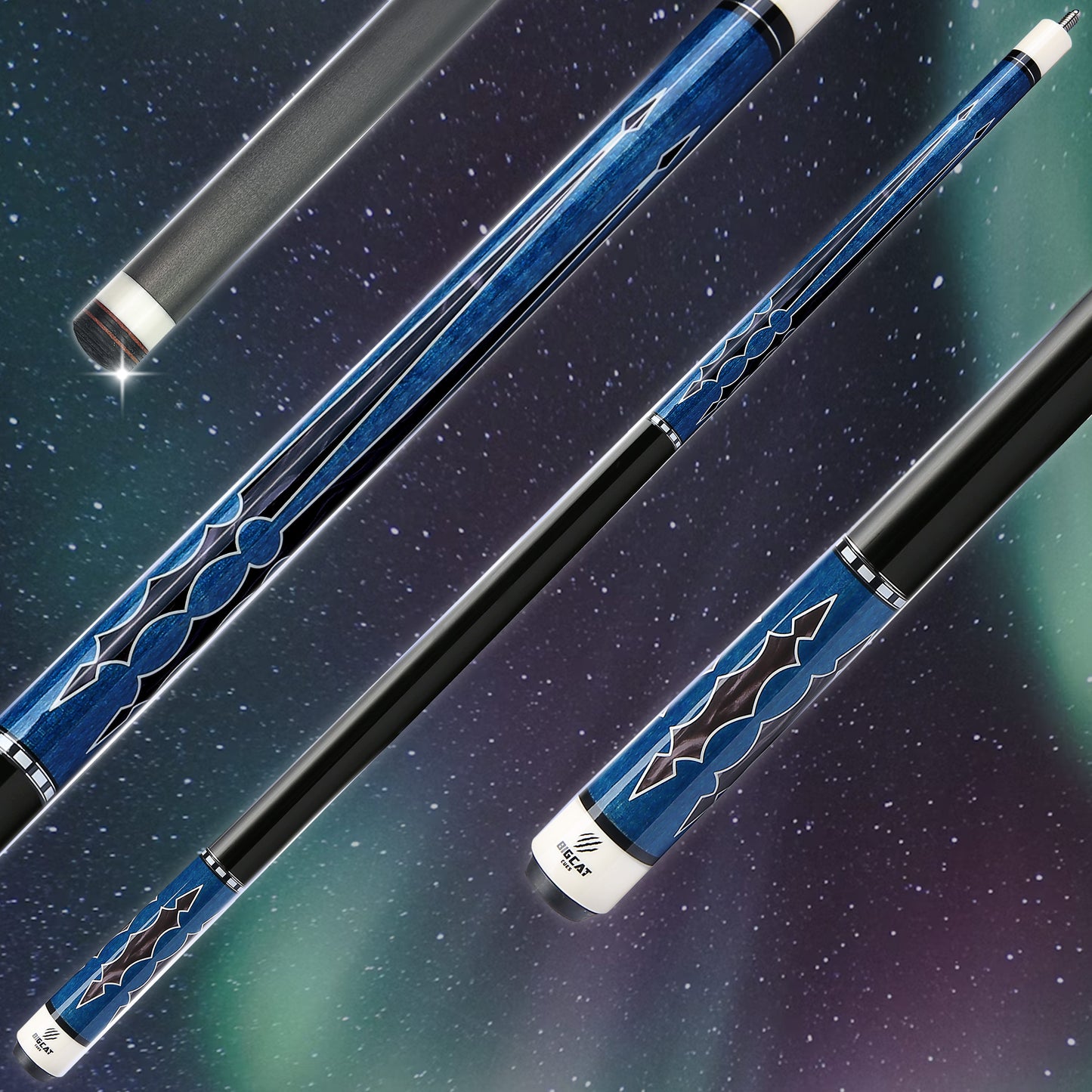 Timeless Carbon Blue with Black Handle Cue
