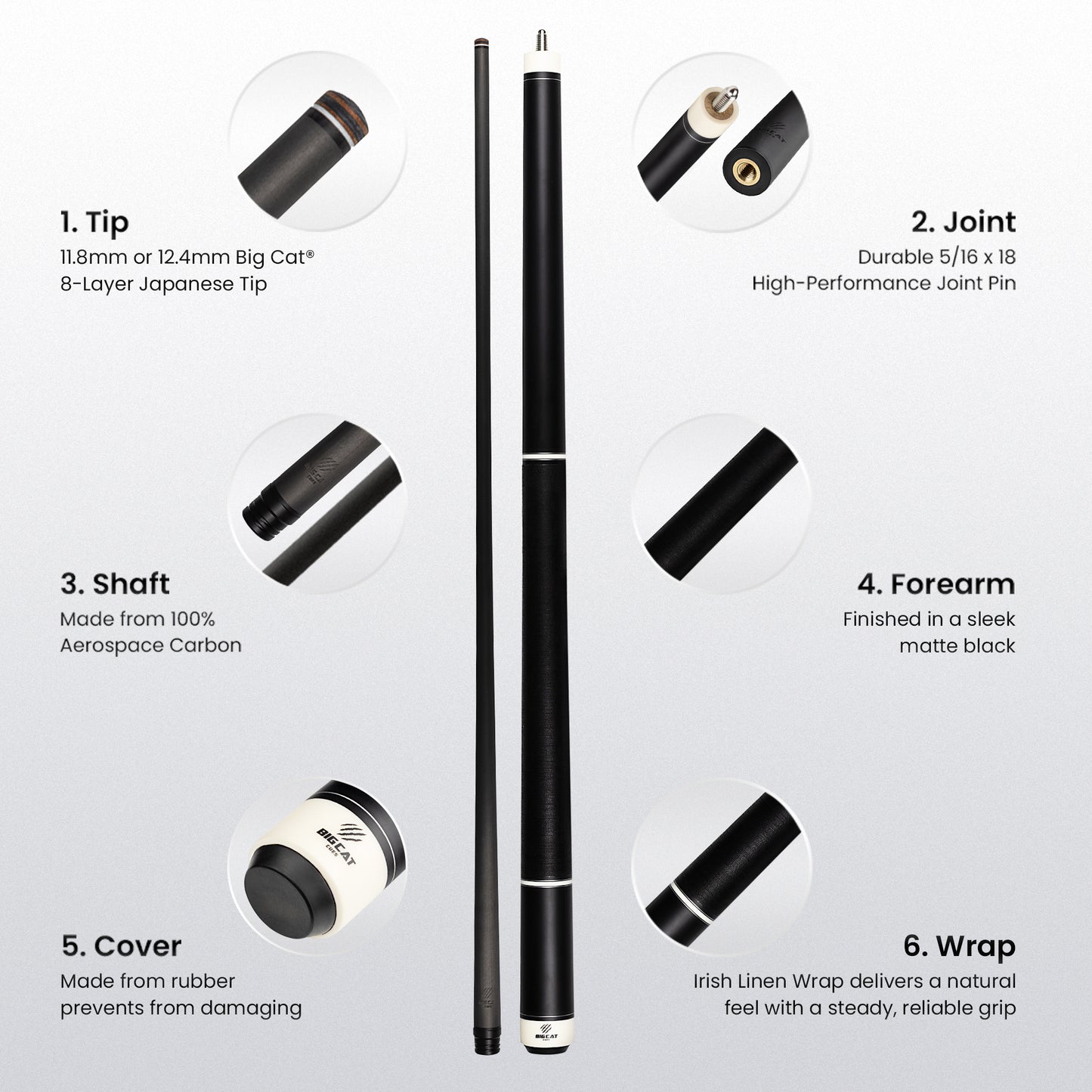 Timeless Carbon Matt Black Cue with Irish Linen Wrap