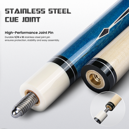 Big Cat III Blue White stainless steel cue joint