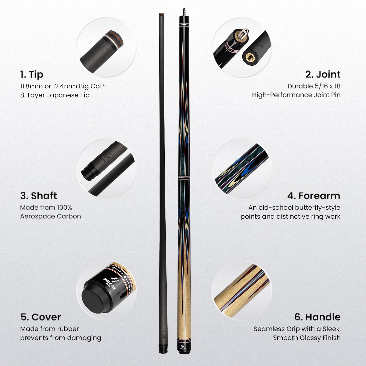 Mondo Carbon Butterfly Blue/Black Cue