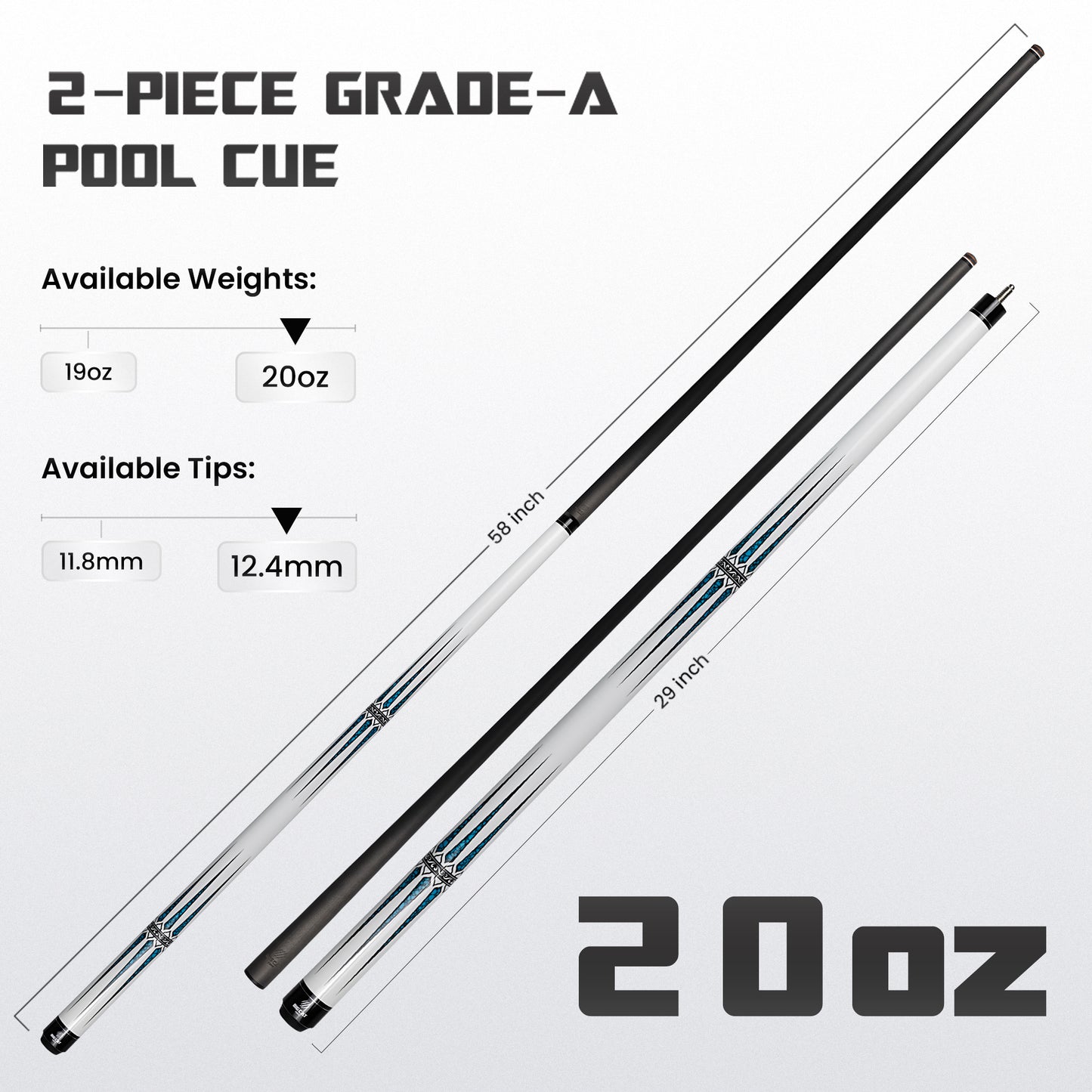 Mondo Carbon White/Aqua Teal Cue