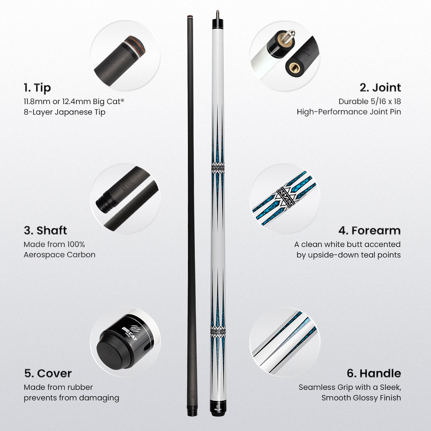 Mondo Carbon White/Aqua Teal Cue