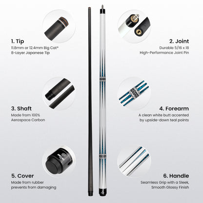 Mondo Carbon White/Aqua Teal Cue