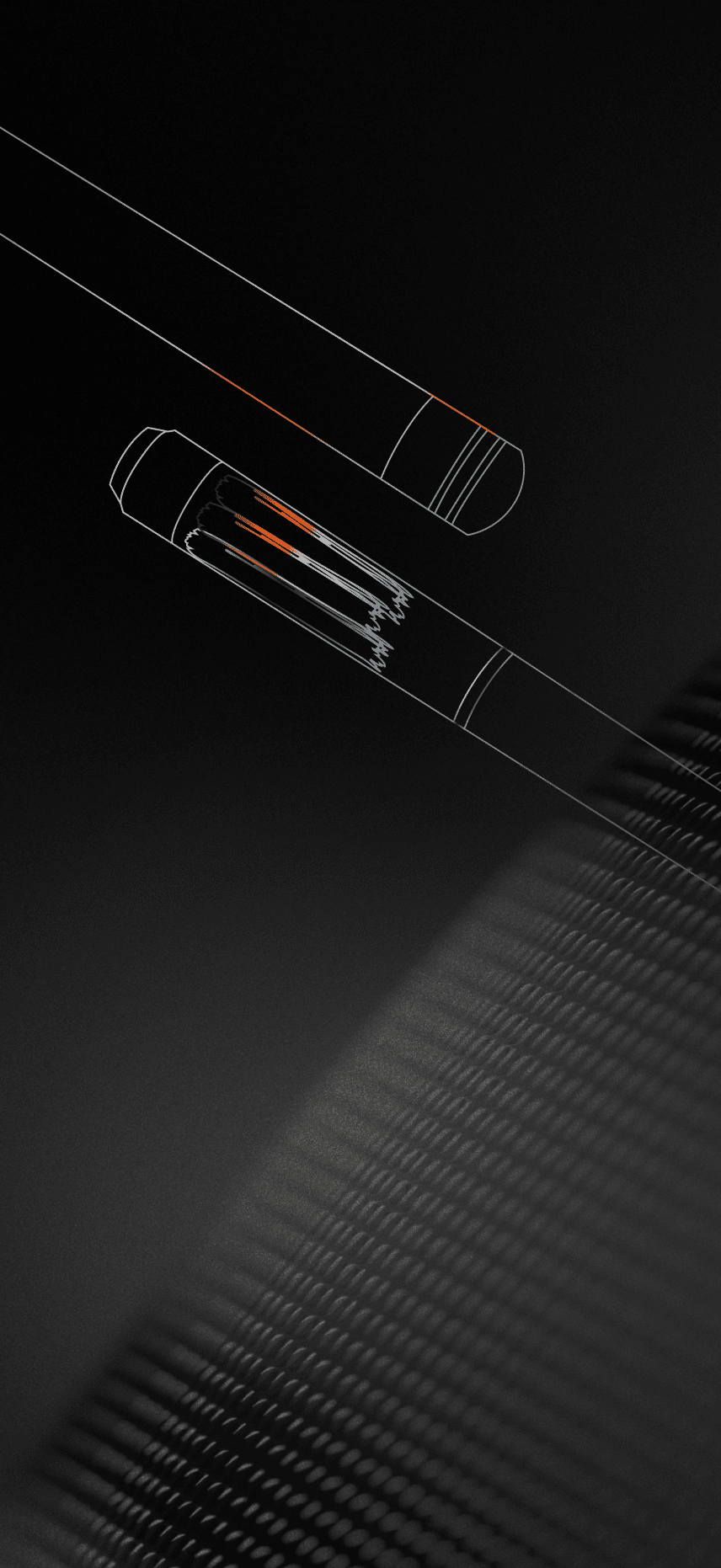 Outline of a pen on a textured black surface